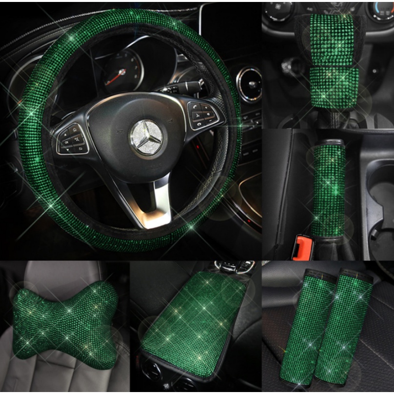 SET DAD FULL BLING BLING Sarung Stir, Bantal, Bando Spion, Gigi Handbrake, Mat Armrest, Safety Belt