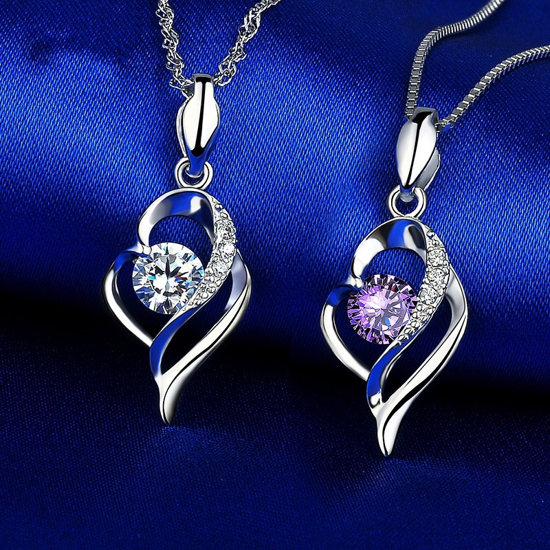 [Ready Stock]Fashion Silver Plated Heart Diamond Pendant Necklace