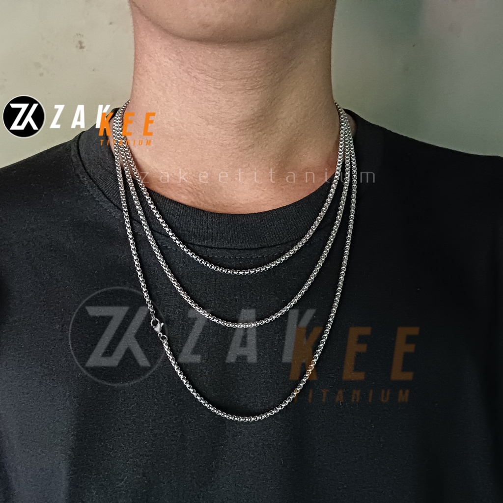 Kalung Titanium Pria Wanita Anti Karat Rantai Silver Cowok Cewek Keren Rante Panjang 45cm 50cm 60cm