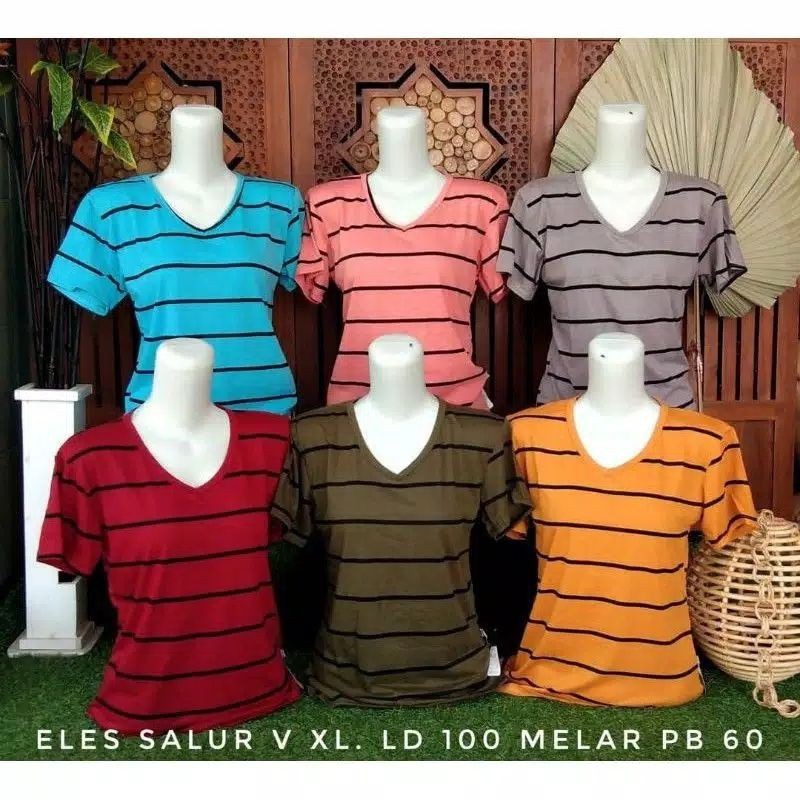 Kaos Wanita Salur Koas Lengan Pendek Kaos Santai Eles Premium