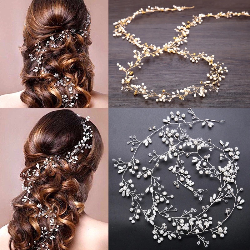 Bridal Hair Vines Crystals Wedding Headpieces / Handmade Crystal Pearl Wedding Evening Party Headpiece Head Band / Bride Wedding Hair Accessories for Bridesmaid and Flowergirls