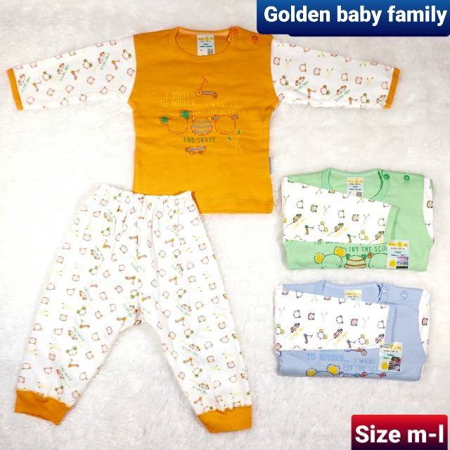 3 set Baju bayi ukuran M-L Chiko Cik setelan panjang kancing d bahu