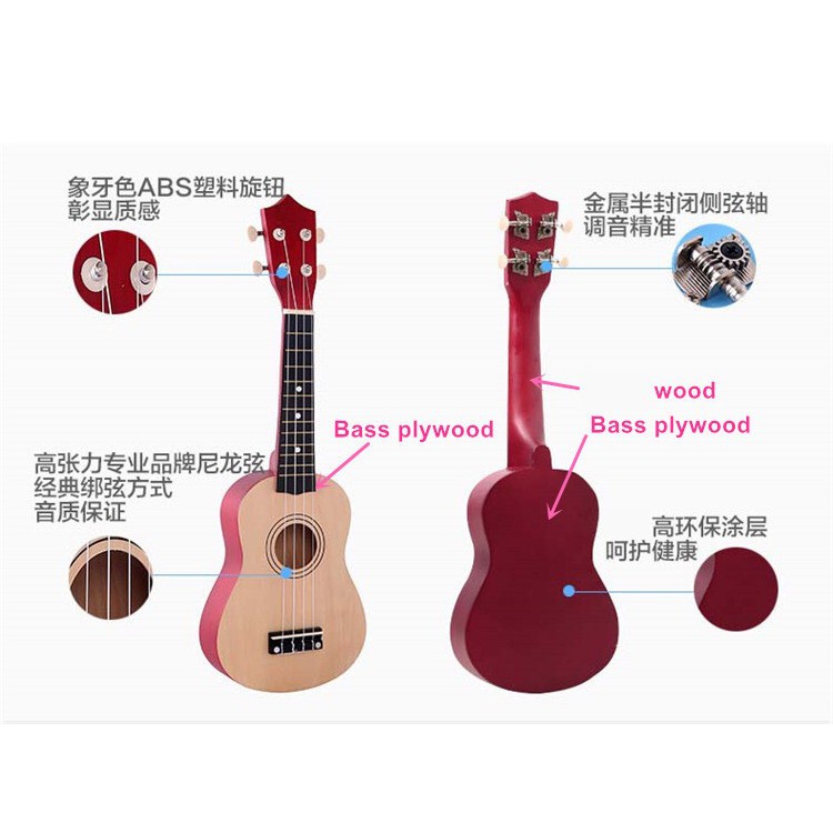 【Sale!!!】Instrumen Musik Gitar Ukulele Empat Senar Bahan Kayu Warna-Warni Ukuran 21 Inch Untuk Anak