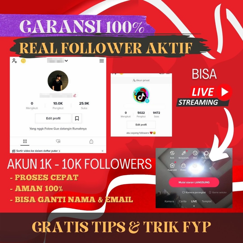 Grosir Akun Tiktok Followers Aktif Indonesia Live Fyp Murah Real Aktif Tiktokshop Bisa Live