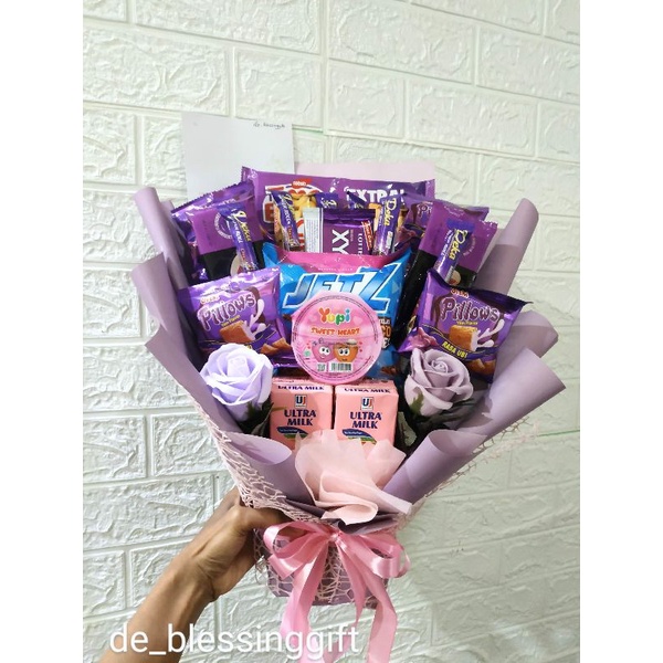 paket buket bouquet snack lilac| bucket snack ada silverqueen nya
