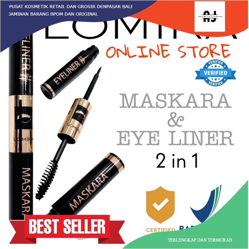 MASKARA + EYELINER 2in1 LOMIRA - TERDAFTAR BPOM - LOMIRA MASKARA & EYELINER 2 in 1 - MASKARA MURAH