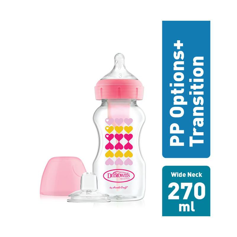 Dr Brown PP 2in1 Transition Bottle Options plus Wide Neck + Sippy Spout 270ml (Ready Pilihan Warna)