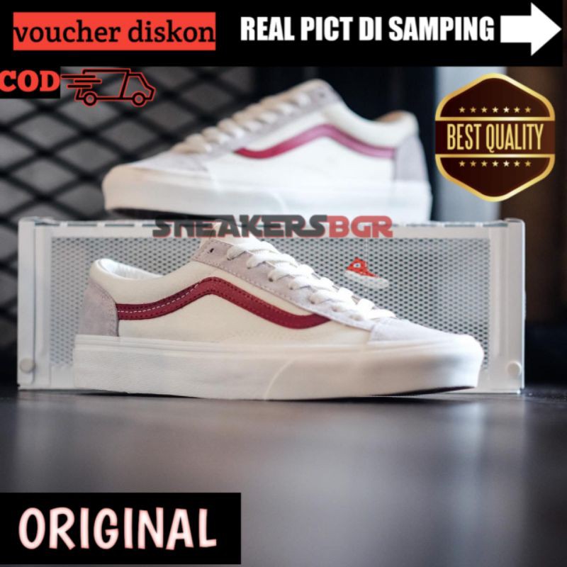 Vans Style 36 Marsmellow “ Racing Red | sepatu vans warna putih | sepatu vans | sepatu pria wanita