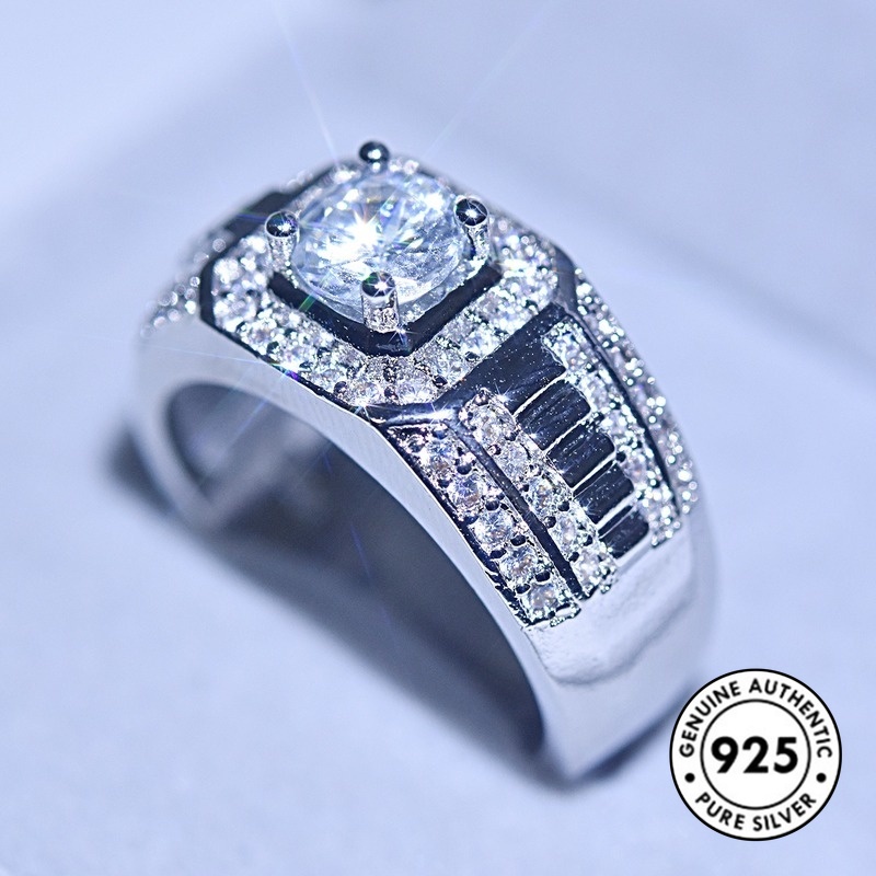 Cincin Bahan S925 Silver Aksen Berlian Untuk Pria