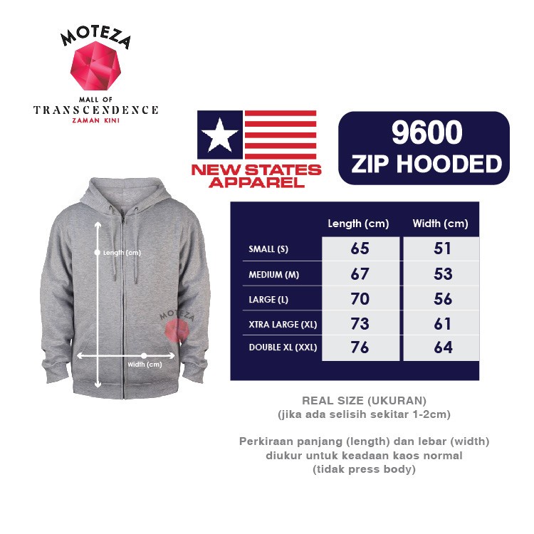 Jaket Sweater Polos New State Apparel - NSA Zip Hoodie 9600 - WARNA POLOS