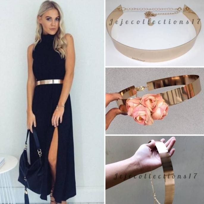 [BISA COD] Belt Full Plat Rantai Gold 3 cm - Ikat Pinggang Wanita