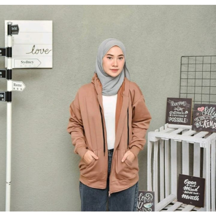 JAKET OVERSIZE ZIPPER HOODIE WANITA BIGSIZE XL-XXL