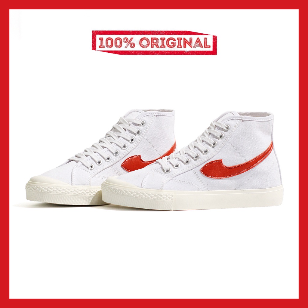 ORIGINAL - Sepatu Brand Lokal Kasual Pria Wanita No Brand White Red Hi Not Sneakers Compass Gazelle Putih Merah Tinggi