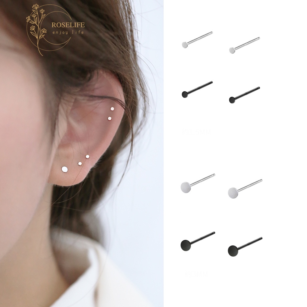 Roselife 1 Pasang Anting Tusuk Silver S925 Bulat Hitam Anti Alergi Untuk Unisex / Pria / Wanita