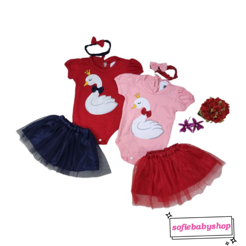 Baju bayi perempuan jumper rok tutu+ bandana