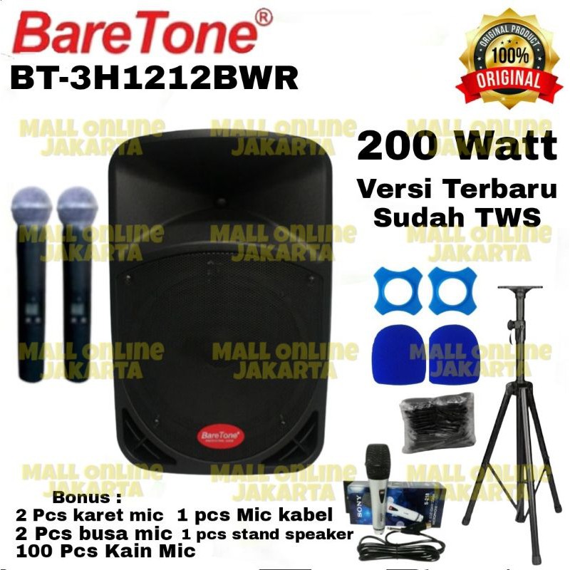 Paket speaker aktif baretone 12 inch portable bluetooth bt 3h 1212 bwr speker aktiv 12 bwr bt3h 1212