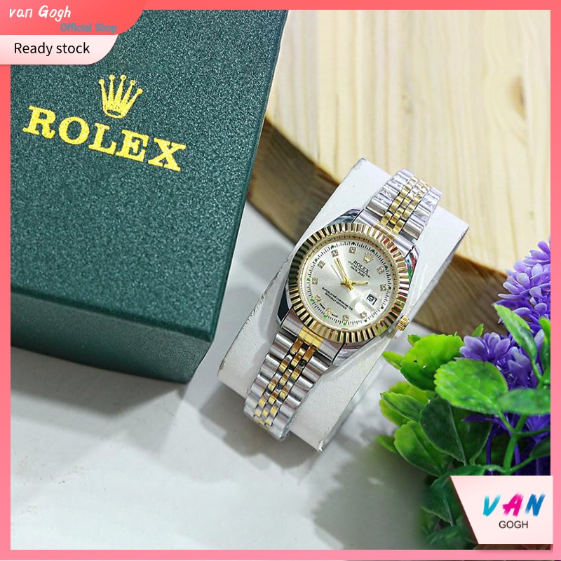 VAN Gogh BEST SELLER !!! Jam Tangan Pria Rolex  Tanggal Aktif Tali Rantai Free Box Original , Kartu &amp; Baterai