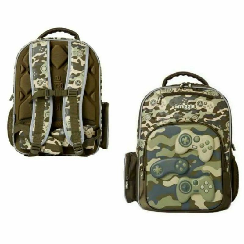 SMIGGLE Green Army Camo Gameboy Ultra Beam Comfort Backpack Ransel Tas Sekolah Anak Original tag