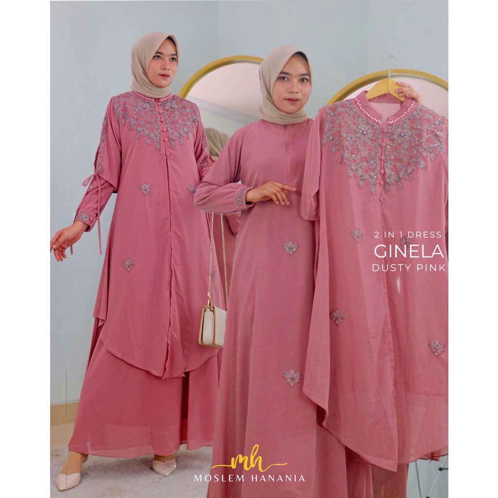 Gamis Ceruti Rompi Bordir Kancing Ginela    - Gamis Rompi - Gamis Bordir Ceruti -  Gamis Set 2in1 - 