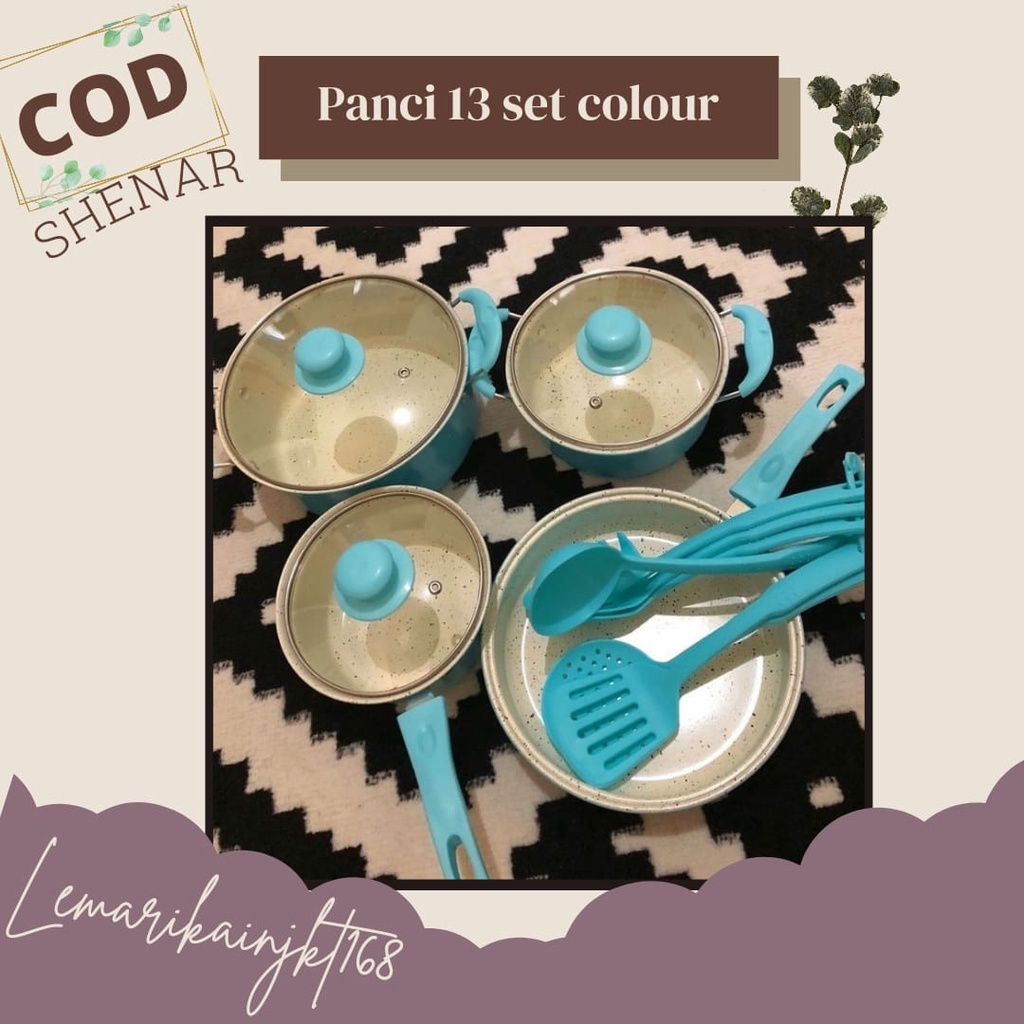 SHENAR COD PANCI 13 SET TUTUP KACA SERBAGUNA | PAKET COOKWARE PANCI 13 SET /PANCI REBUS/PANCI GORENG/ PANCI 13 SET LENGKAP MURAH/ PANCI 13SET WARNA HIJAU