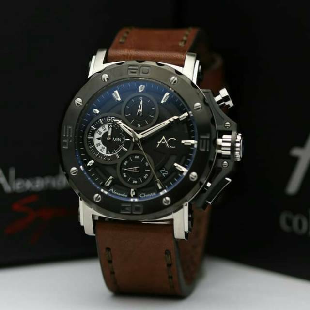 ALEXANDRE CHRISTIE AC 9205 COLLETION PRIA  BLACK SILVER LEATHER BLACK ORIGINAL