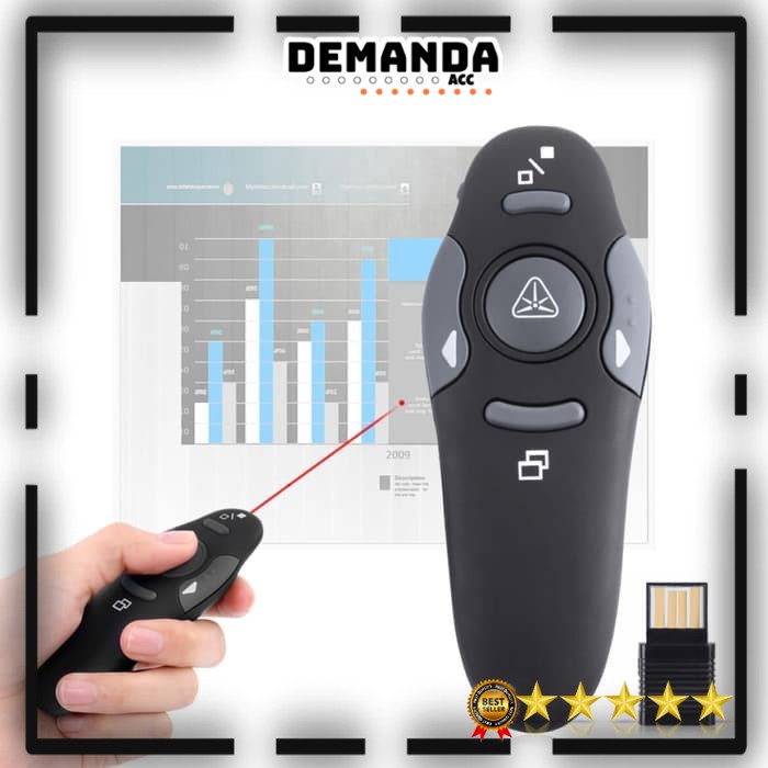 Laser Pointer / Wireless Presenter / Pointer Presentasi Dengan Gift Box Remote Control 2.4GHz Untuk Presentasi Powerpoint, MS Word, Excel K100