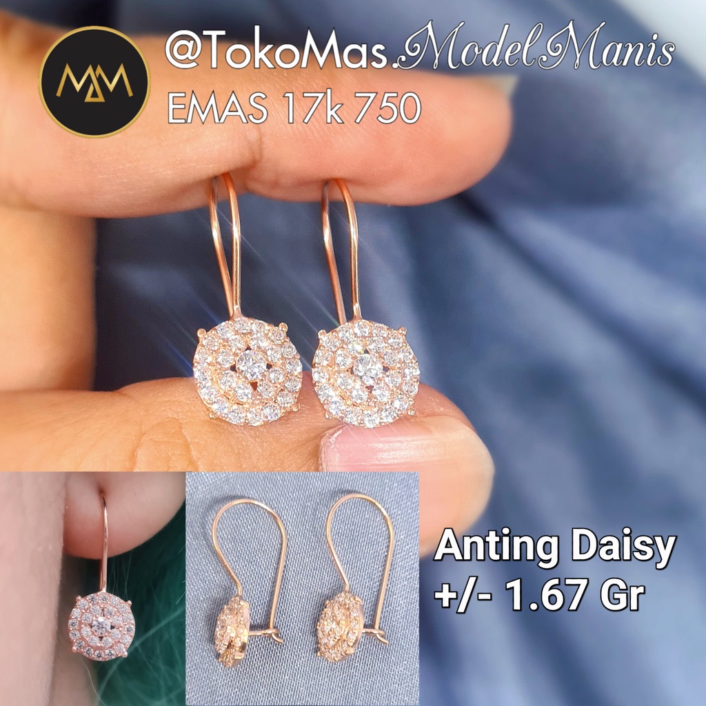 Anting Daisy Bulat diamond looks emas rosegold 750 kadar 17k