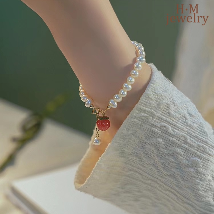 Gelang Mutiara Agate Merah Peach 2022 Untuk Wanita