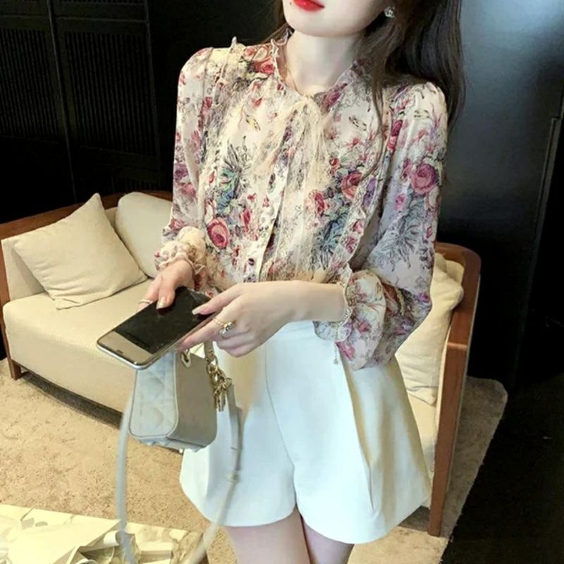 MDLV ~ 5295# Antonia Vintage Blouse Rose Korea Atasan Import