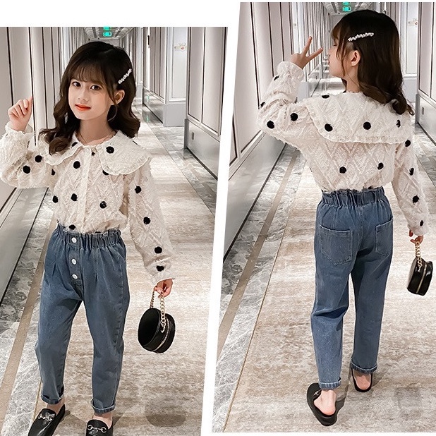 CHUBBI 36 Setelan 2in1 Anak Perempuan Blouse+Jeans Feathery Set