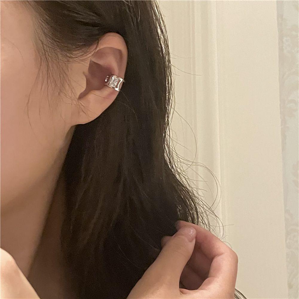 NEEDWAY Zirkon Klip Anting Hadiah Manset Telinga Laki-Laki Bentuk C Tindik Palsu Gadis Gaya Korea Earring
