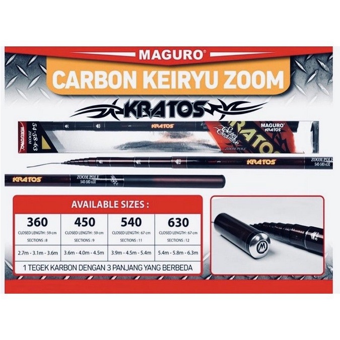 Joran Tegek Carbon Maguro KRATOS | 360 | 450 | 540 | 630 | Zoom Pole | Pilih Ukuran