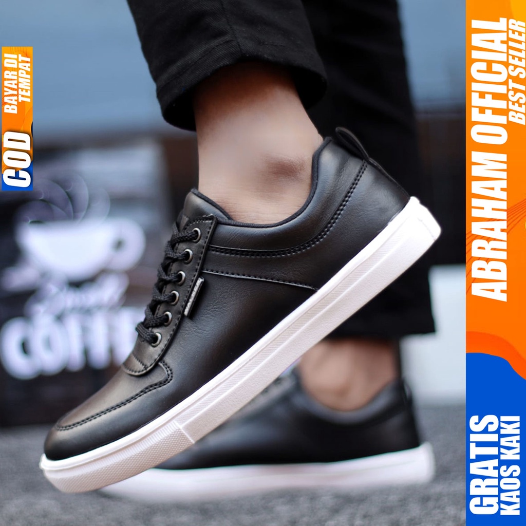 Abraham Tiago - Sepatu Sneakers Casual Pria Hitam Polos Kerja