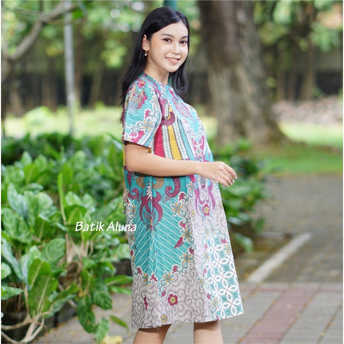 Dress Batik Modern Wanita Premium Dres Batik Wanita Modern Dewasa Jumbo Elegan Pasangan Kondangan Tanpa Lengan Dres Batik Solo Asli Wanita Lapis Trikot Couple Tunik Batik Modern Terbaru FASHION BATIK ALUNA