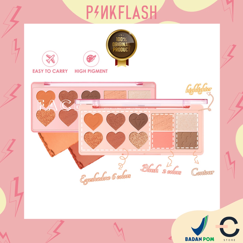[ORI BPOM] PINKFLASH OhMyLove Multiple Face Palette Eye shadow Blush Highlighter Contour - 3 Colors | Pinkflash Eyeshadow Palette Pinkflash Eyeshadow Pallete Pinkflash Face Pallete Palet | PF-M02