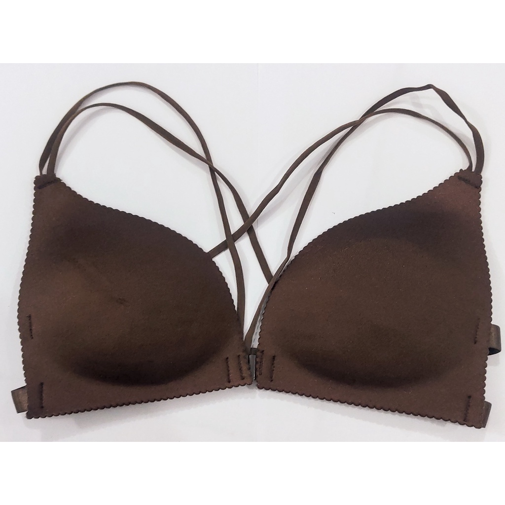Bra Wanita Bralette Push Up Tanpa Kawat Kancing Depan bra import push up one piece seamless BH BSPD-Cokelat Tua