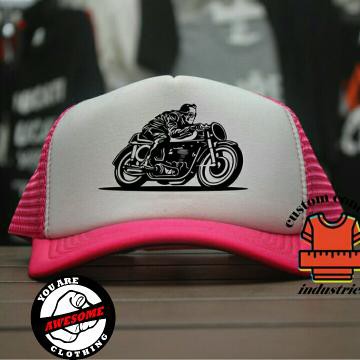 Topi Trucker Jaring CAFE RACER putih/pink - CYBER CLOTHING