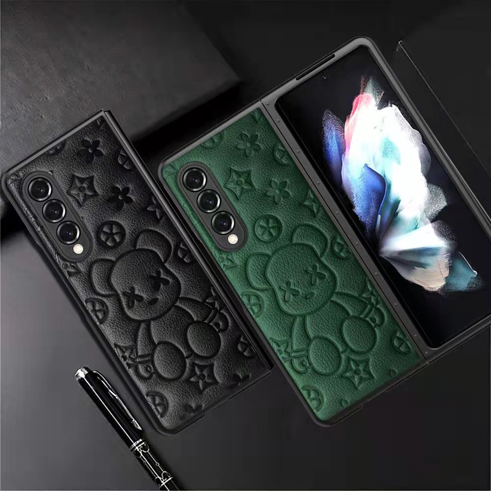 Lushuo Case Kulit Motif Beruang Cover Samsung Galaxy Z FOLD 3 5G Z Fold3 ZFlod3 ZFlod 3