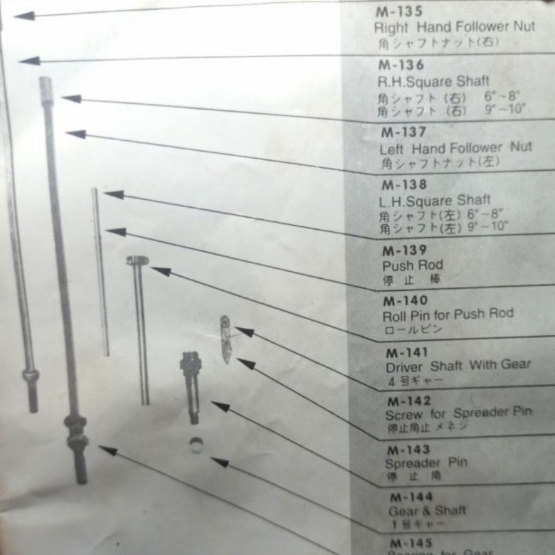 M 135 - M 137 Mur Atas As Mesin Potong KM