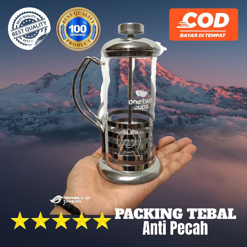 TERMURAH Duolvqi French Press Coffee Maker Pot Bean Grid Stripe Pattern 350ml Silver