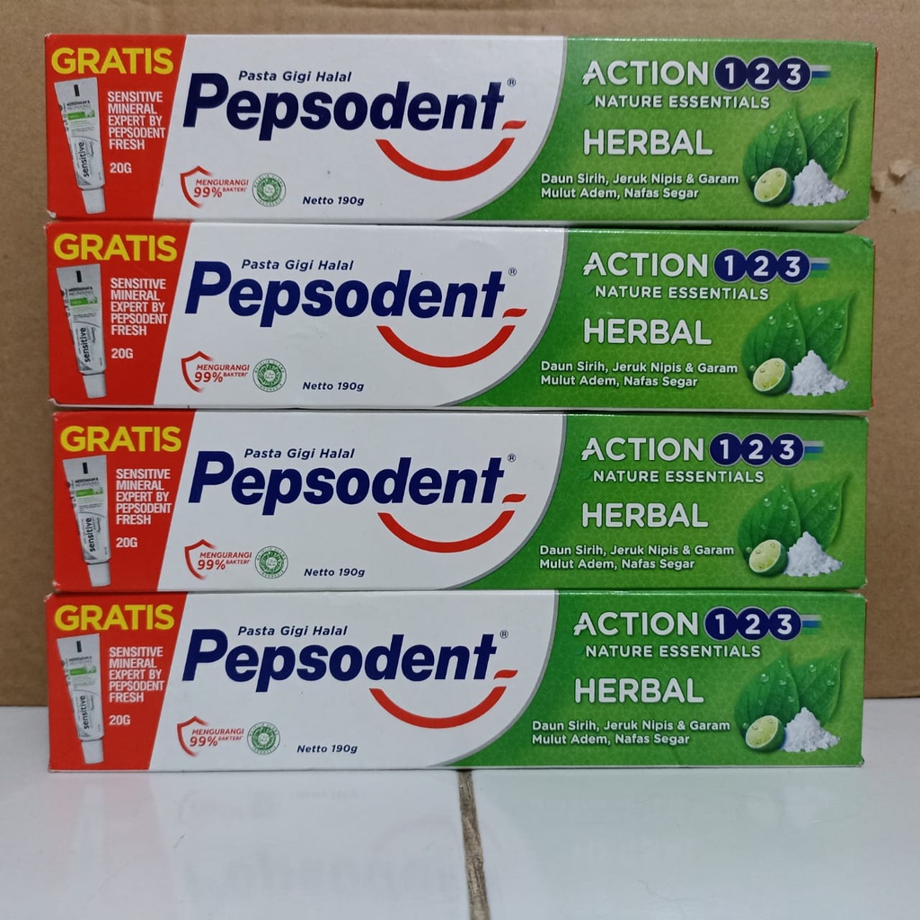 Pepsodent Pasta Gigi Halal Action 123 Herbal 190 gr Free Sensitive Mineral Expert 20gr