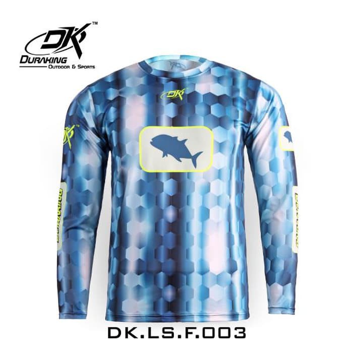 DK Fishing Jersey LS  Hexagon Blue Fluo