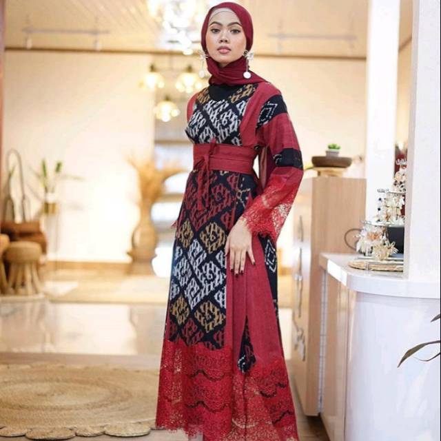 Tunik dres tenun motof toraja red brokat A1