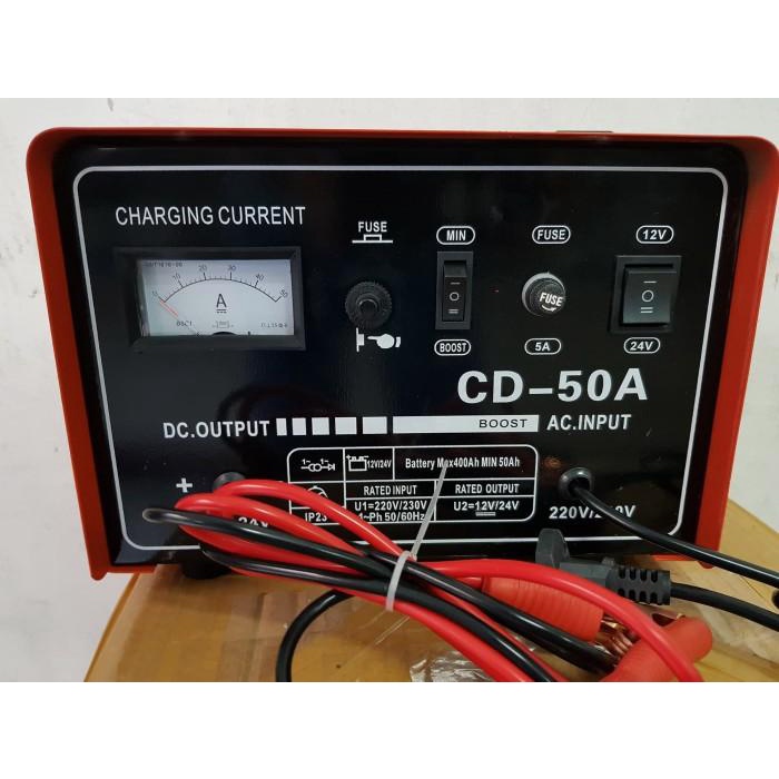 Charger Aki 50 Ampere bisa accu 12v & 24v Merk ROCIA / baterai