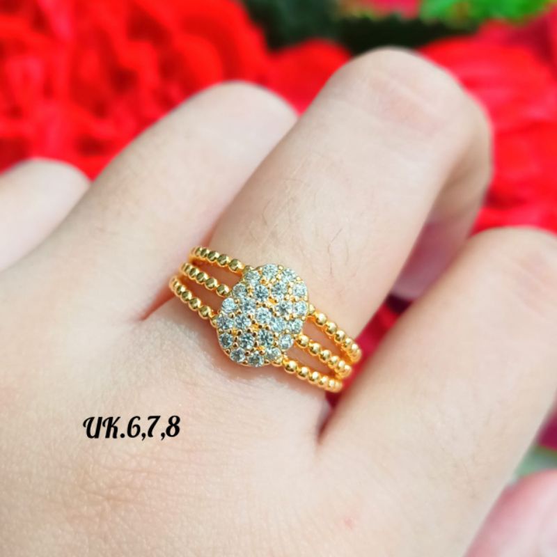 TITANIUM Perhiasan Gelang bijilada+Cincin Gold,lapis emas18k *Anti karat*