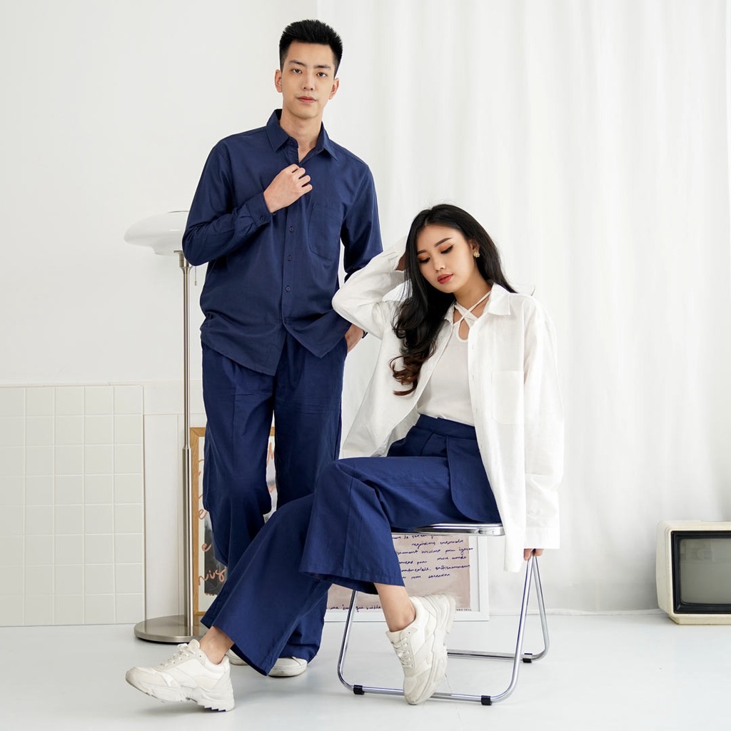 KEMEJA LENGAN PANJANG UNISEX COTTON RAMI - Kemeja Putih Polos | Baju Atasan Wanita / Pria Unisex | K