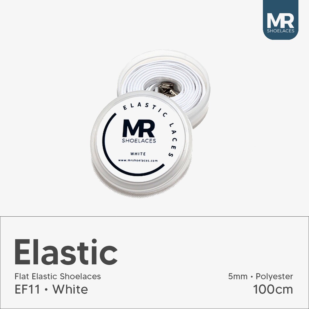 MR Shoelaces EF11 Elastic Putih (White) Tali Sepatu Flat Elastis 100cm 120cm 150cm