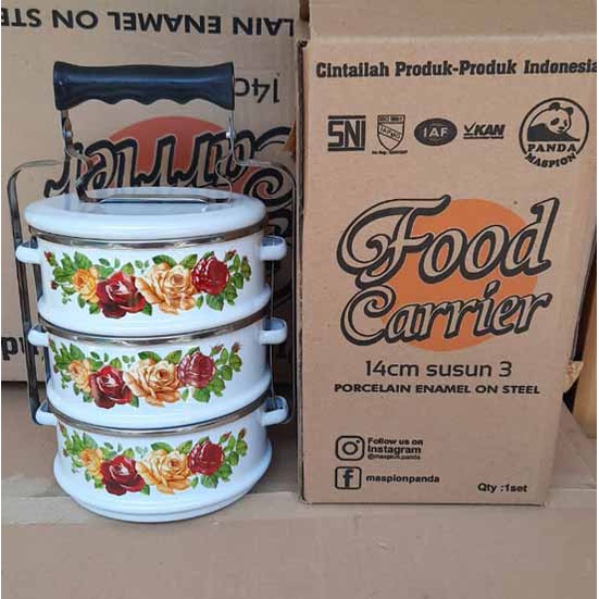 Maspion Rantang Enamel 14 cm dan 16 cm susun 2 3 dan 4 layer Food Carrier Panda Maspion  GAMBAR RANDOM SESUAI STOK