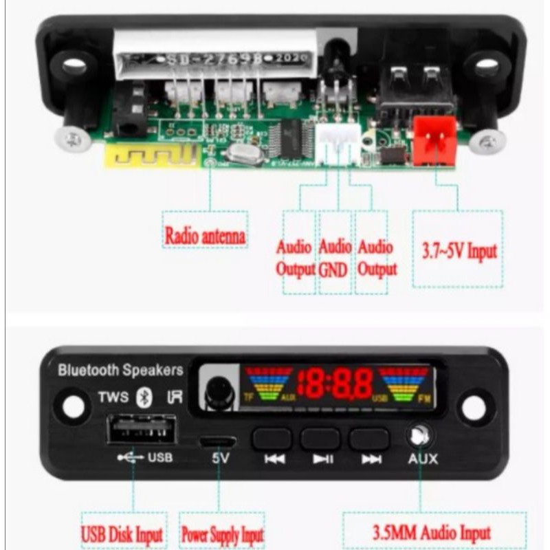 KIT MODUL Bluetooth 5.0 TWS MP3 USB loseless PLAYER FM Radio REMOTE