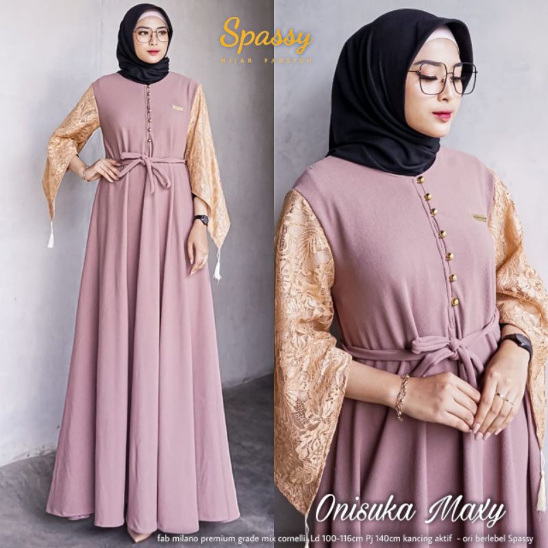 Onisuka gamis longdress lengan cape brokat